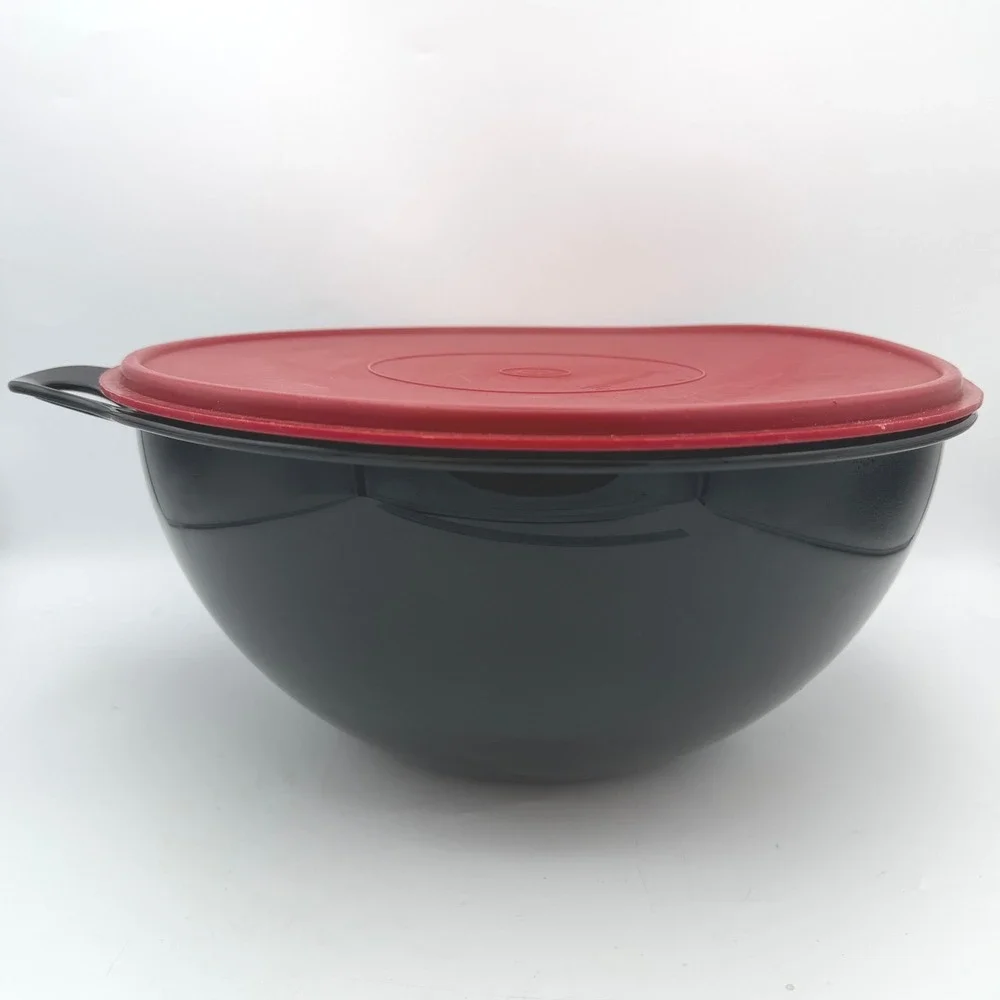 Vintage Tupperware Mixing Bowl 32 Cup Black Red 7.8L Kitchenware Retro Picnic